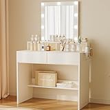 JUMMICO Schminktisch mit LED Beleuchtung und Spiegel, Einstellbare Helligkeit...