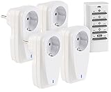revolt Fernbedienung Steckdose: 4er-Set Funksteckdosen mit Fernbedienung, bis 16...