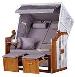 MR. DEKO® Strandkorb Ostsee Volllieger 2-Sitzer | PE Geflecht Weiß Bezug Uni...
