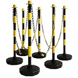 Technosafety - Set von 6 Absperrpfosten Gelb-Schwarz mit 22M Kette -...