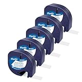 CNMTCCO 5x Etikettenband kompatible für Dymo Letratag 12mm x 4m, Kunststoff...