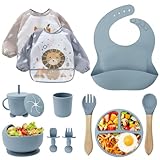Baby Geschirrset,12er Set Kindergeschirr, Babylöffel,Trinklernbecher,Silikon...