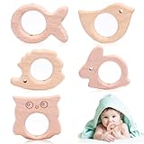 AEIOPRS 5 Pcs Baby Beißring Holzfiguren Natürliche Holz Ringe für...