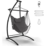 C Type Hängesessel mit Gestell, Schwarz Hängemattengestell und Grau...