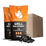 HEIZFUXX Holzkohle 10kg x 2 Sack 20kg 1 Paket Grillkohle Grillholzkohle Kohle...