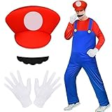 Aomig Kostüm, 4 Stück Luigi Bros Cosplay mit Mütze Hose Bart Handschuhe,...