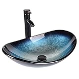 YU YUSING Aufsatzwaschbecken Waschbecken Glas Waschtisch, Oval Hand Waschschale...