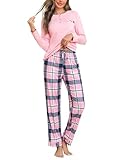 Aseniza Schlafanzug Damen Lang Pyjama Baumwolle Winter Nachtwäsche Karierte...