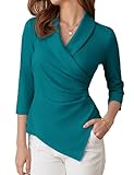 GRACE KARIN Bluse Damen Business 3/4 Ärmel Wickelbluse Damen Elegant Oberteil...