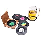 6 Retro Vinyl LP Schallplatten Stil Untersetzer Tasse Matte rutschfeste...