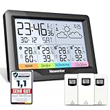 Newentor Wetterstation Funk mit 3 Außensensor Innen und Außen Thermometer...