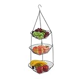 Relaxdays Obstkorb hängend, H x D: 73 x 28 cm, 3 Etagen, Stahl, runder...