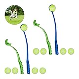 Relaxdays 4 x Ballschleuder für Hunde, Ballwerfer Set, inklusive 10...