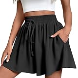 Rock Damen Sommer Kurz Strandhose Stretch Hohe Taille Hosenrock Fließend...