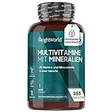 Multivitamine & Mineralien mit Vitamin C, D3, B Komplex - 365 Vegane Tabletten...