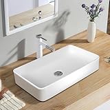 LIFEZEAL Waschbecken Keramik Weiß, Aufsatzwaschbecken Eckig 60 x 35 x 11 cm,...