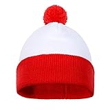 NUWIND Unisex Winter Bommelmütze Rot-weiß Walter Mütze Hut Manschetten Warm...