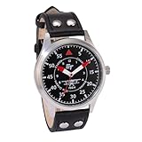 EUROtops Pilotenuhr Atlas – Analoge Fliegeruhr mit roten Zeigern, Chinesisches...