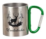 KAMACA Edelstahl Thermobecher Camping Tasse 200 ml mit Karabiner-Henkel...