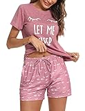 Uniexcosm Schlafanzug Damen Kurz Baumwolle Zweiteiliger Pyjama Set Kurzarm...