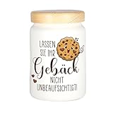 Herz & Heim® Lustige Plätzchendose aus Keramik mit Holzdeckel
