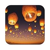 Chinesische fliegende Laternen Druck Premium Leder Untersetzer Set - Exquisites...