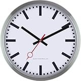 Eurotime Funkwanduhr im Aluminium-Gehäuse Silber und Bahnhofs-Sekundenzeiger