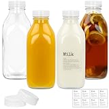 DHSBTLS Glas-Milchflaschen mit Deckel, wiederverwendbar, Glas-Milchbehälter...