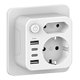 Aipsdo Doppelstecker für USB Steckdose, Mehrfachsteckdose mit 4 USB...