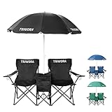 TRAVORA 2er Partner Camping Stuhl mit Sonnenschirm und Kühlfach und Logo-...