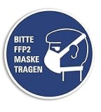 3 Stück - Aufkleber Hinweis 'BITTE FFP2 MASKE TRAGEN' Gebot Schild Folie Ø15cm...