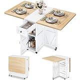 Jocoevol Klappbarer Esstisch mit Rollen, multifunktionaler Küchentisch mit 1...