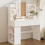 Airfish Schminktisch mit Beleuchtung, Schminktisch mit Spiegel und Verdeckter...