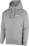 Nike Herren Hoodie NSW Club Fz Bb, Dk Grey Heather/Matte Silver/W, S, BV2645