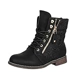 Elara Damen Stiefeletten Worker Boots Spitze Chunkyrayan B9812-KB-Schwarz-41