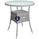 Casaria® Gartentisch Polyrattan Wetterfest Rund Klein 60cm Grau Glas...