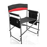 BigDean Komfort Campingstuhl in schwarz/rot mit praktischem Klapptisch inkl....