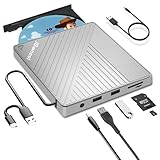 Externes CD DVD Laufwerk USB 3.0 Typ-C, Extern mit SD/TF-Kartenleser Portable RW...