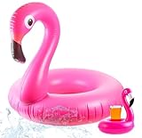 Flamingoring ca. 110 cm Schwimmring Flamingo aufblasbar Pool & Wasser mit je Getränkehalter für Erwachsene & Kinder (1x Flamingo Schwimmring Set)