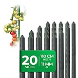 Novatool 20 Stück Pflanzstäbe 110cm grün 11mm ⌀ Metallrohr...