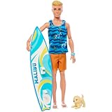 Barbie Ken Surfer Set - Bewegliche Blonde Ken-Puppe mit Surfbrett, Hündchen und...