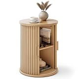 YITAHOME Runder Tisch mit Schiebetürenschrank, Beistelltisch mit 2-stöckigem...