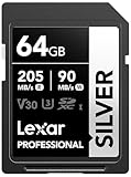 Lexar Silver SD Karte 64GB, UHS-I SDXC Card 205 MB/s Read Speed, 90 MB/s Write...