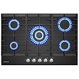 GASLAND GH2805BG1FC Glas Gaskochfeld 5 Flammig, Gas Kochfeld mit Wok Brenner,...