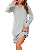 Marvmys Nachthemd Damen Schlafshir Langarm V-Ausschnitt Sleepshirt Frauen Winter...