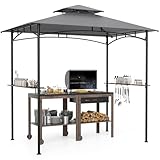 HOMASIS Grillpavillon mit Seitenablage, Pavillon mit Doppeldach, Haken und...