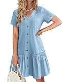 Hotouch Leinen Sommerkleid Damen Elegant Blusenkleid Button Down Minikleid...