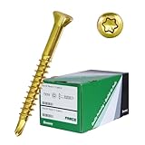 PARCO Dielenschrauben 3,2x40mm, Gelb-chromiert, TX10, 1000 Stück Senkkopf -...