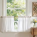 TOPICK Scheibengardinen modern Wohnzimmer Küche Weiß Bistrogardine 2er set...