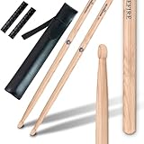 AQTAQ 5A Drumsticks Hickory Drumsticks-Set mit ANTI-RUTSCH-Griffen Drumsticks...